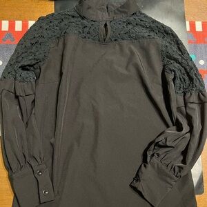 SHEIN Black Top Woman Small Shirt Blouse Lace Buttons Gothic Women Clothes